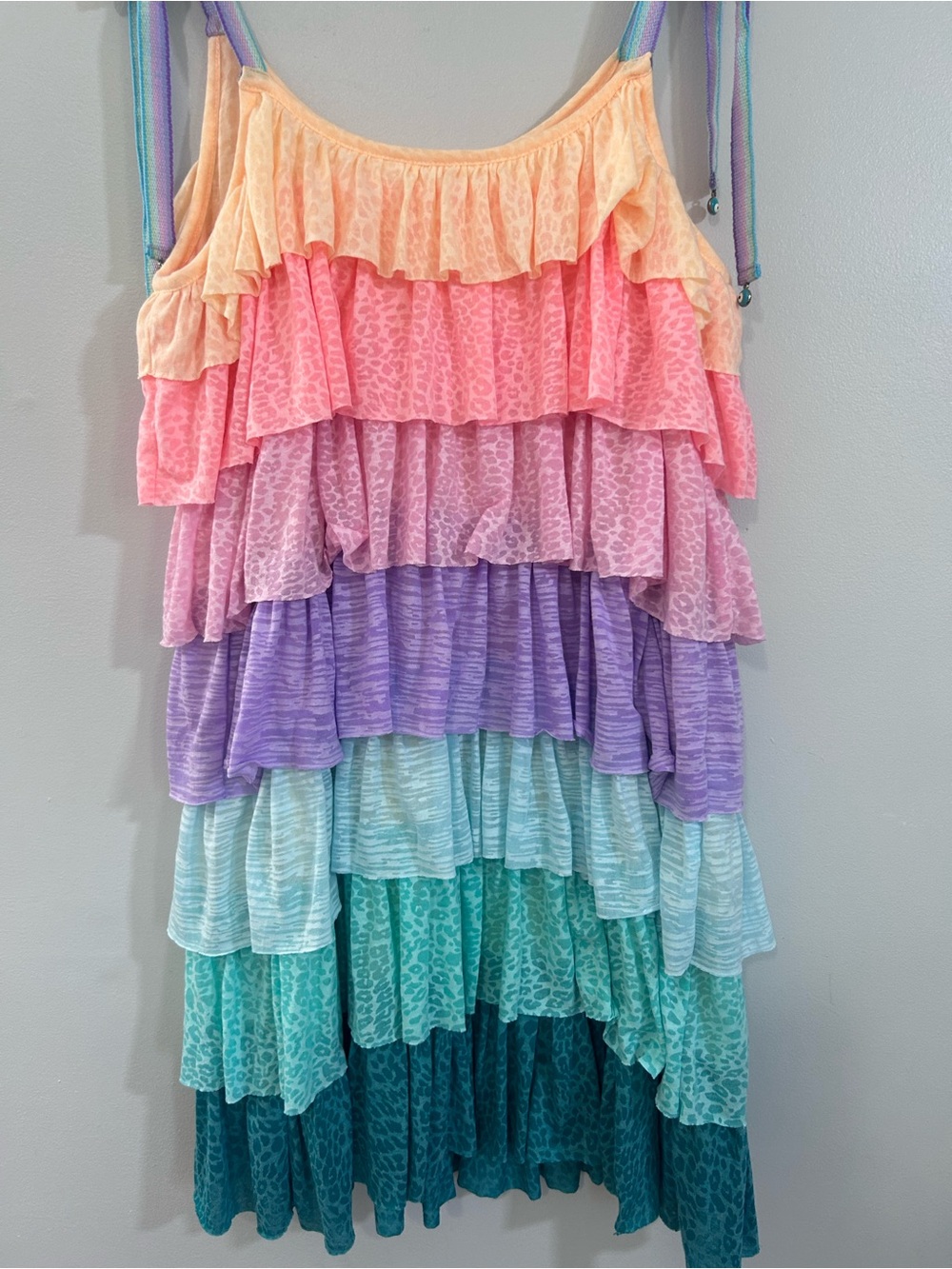 Pitusa Pastel Rainbow Tiered Ruffle Mini Dress Petite - Picture 8 of 16